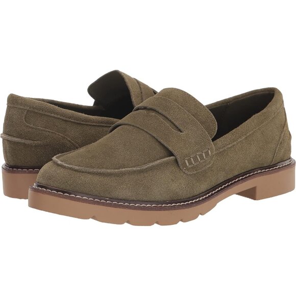 Anne Klein Womens Olive Rubber Low Chunky Heel Rounded Toe Emmylou Loafer Flat - Picture 8 of 9